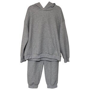 Women's Shein Gray Pullover Waffle Knit Hoodie and Sweatpants Set Size XL/12